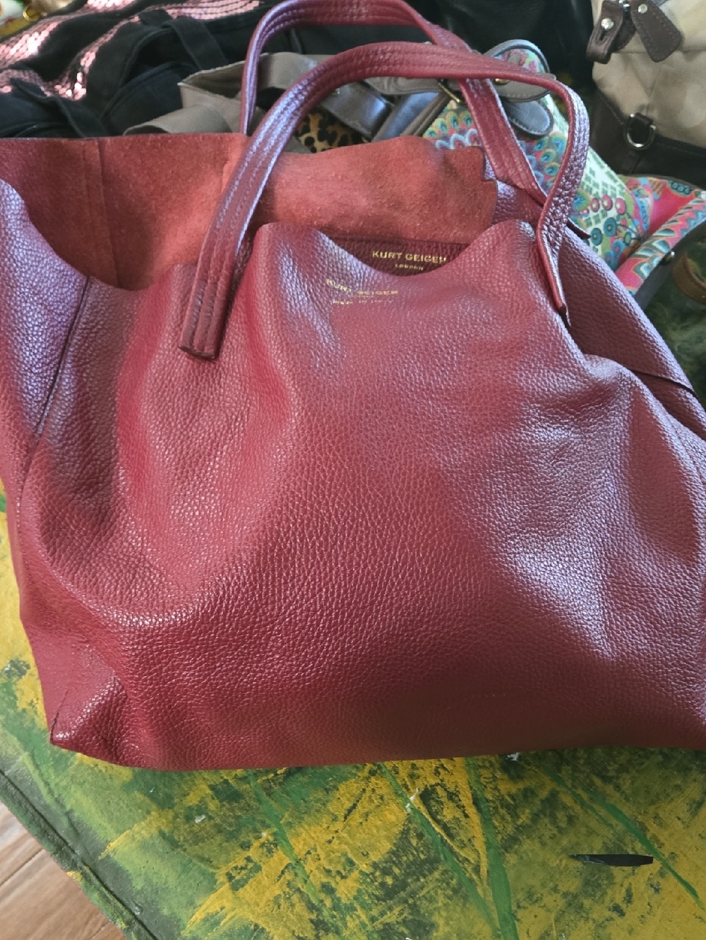 Kurt Geiger Burgundy Leather Tote Bag